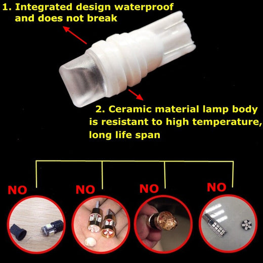 T10 Ceramic LED Bulbs (10‑Pack) — Waterproof &