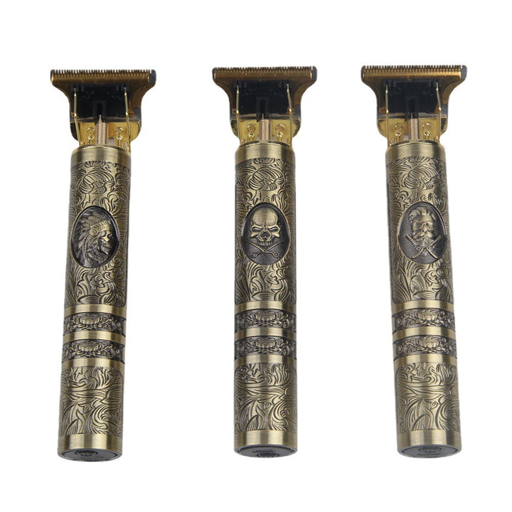 Electric Hair Clipper — Carved Brass & Cordless Rechargeable