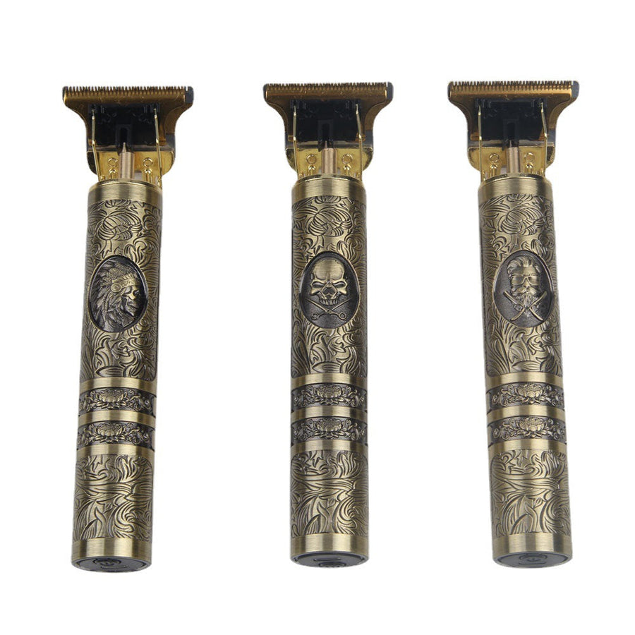 Electric Hair Clipper — Carved Brass & Cordless Rechargeable