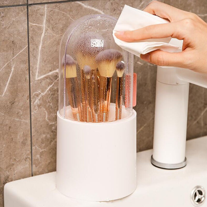 Makeup Brush Storage Box With Rotating Dust-Proof Dome