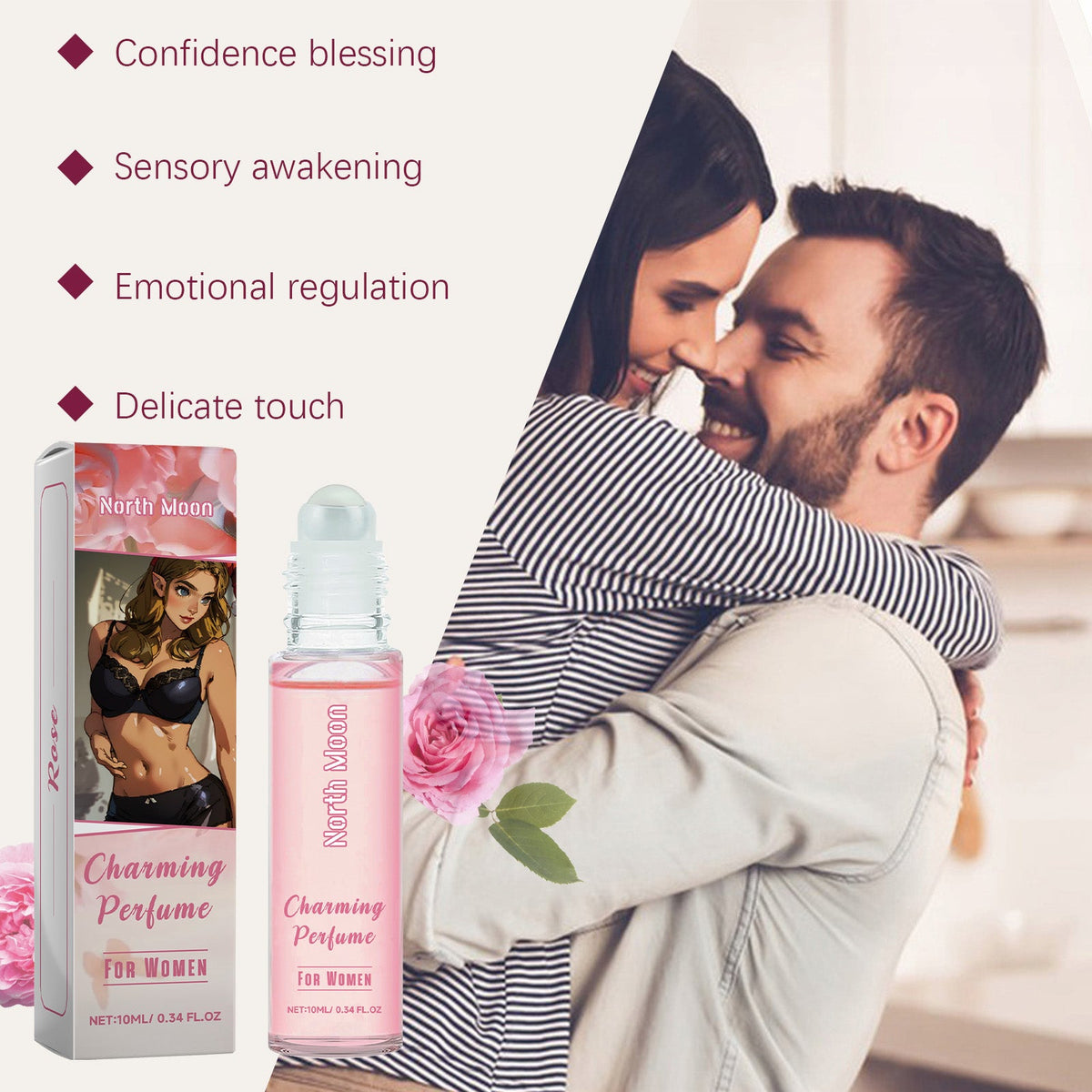 Rose Pheromone Roll-On Perfume for Women, Travel Size