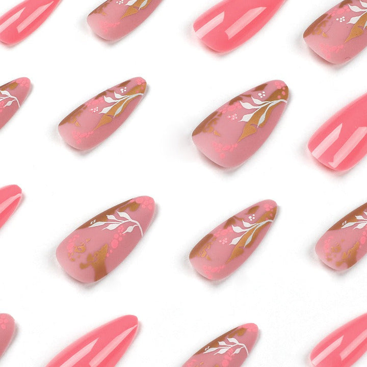 Press-On Nails — Floral & Gold Foil Instant Salon Manicure