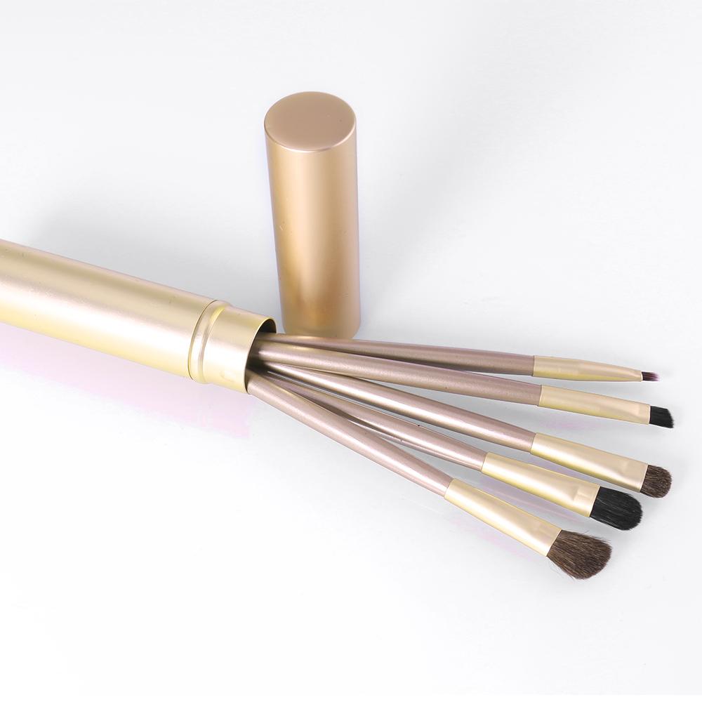 Eye Makeup Brush Set — 5 Precision Brushes in Luxe Gold Tube