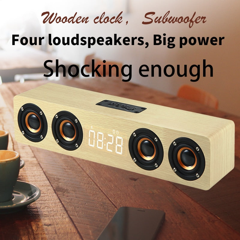 Wooden Bluetooth Speaker with Alarm Clock — Premium Sound