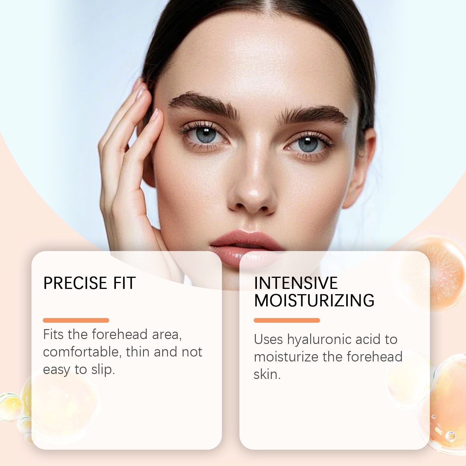 Close-up of forehead showing precise patch placement and skin benefits