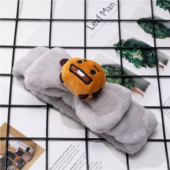 Plush Cartoon Headband – BT21‑Style Spa Hairband for K‑pop