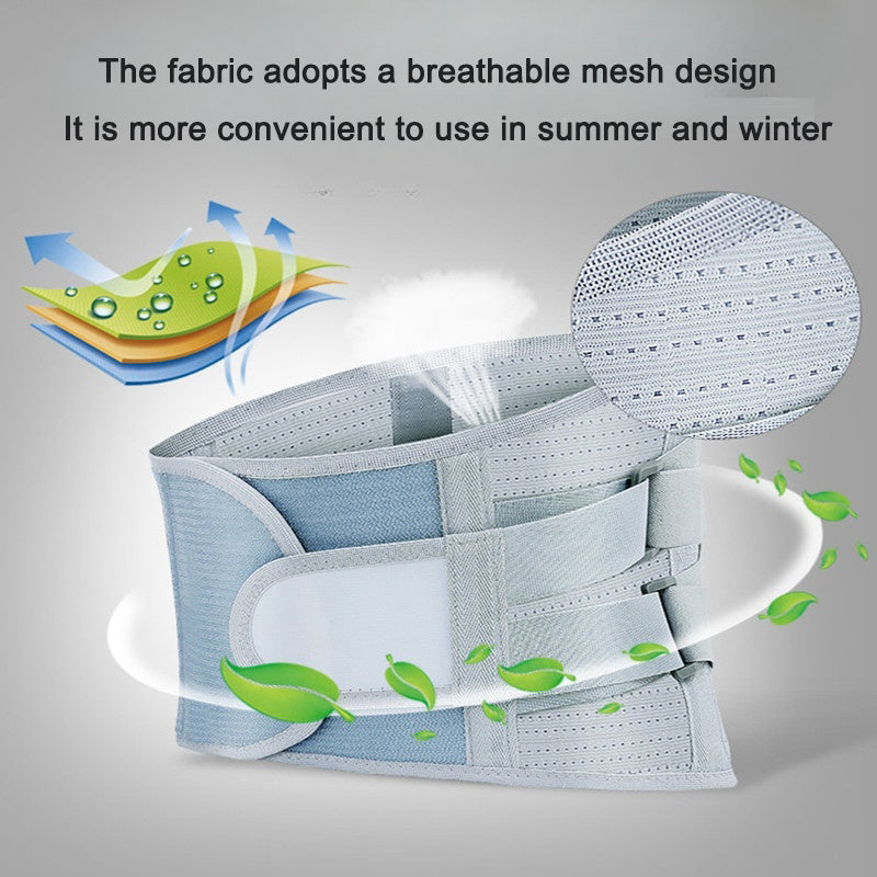 Woman wearing brace with illustrated bionic spine support system and water splash graphics on blue background