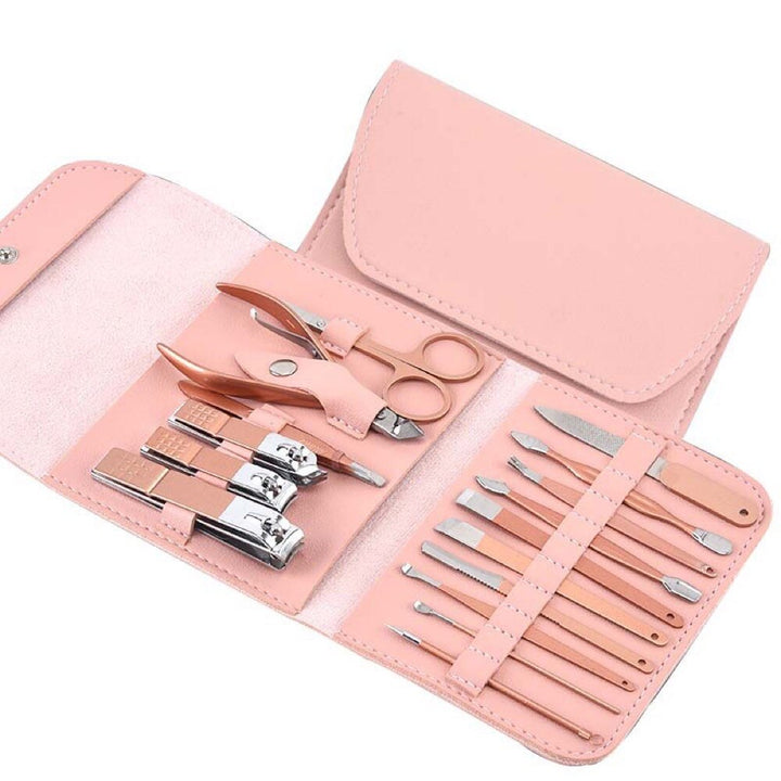 Rose Gold Manicure Set — 16-Piece Nail Kit for Salon