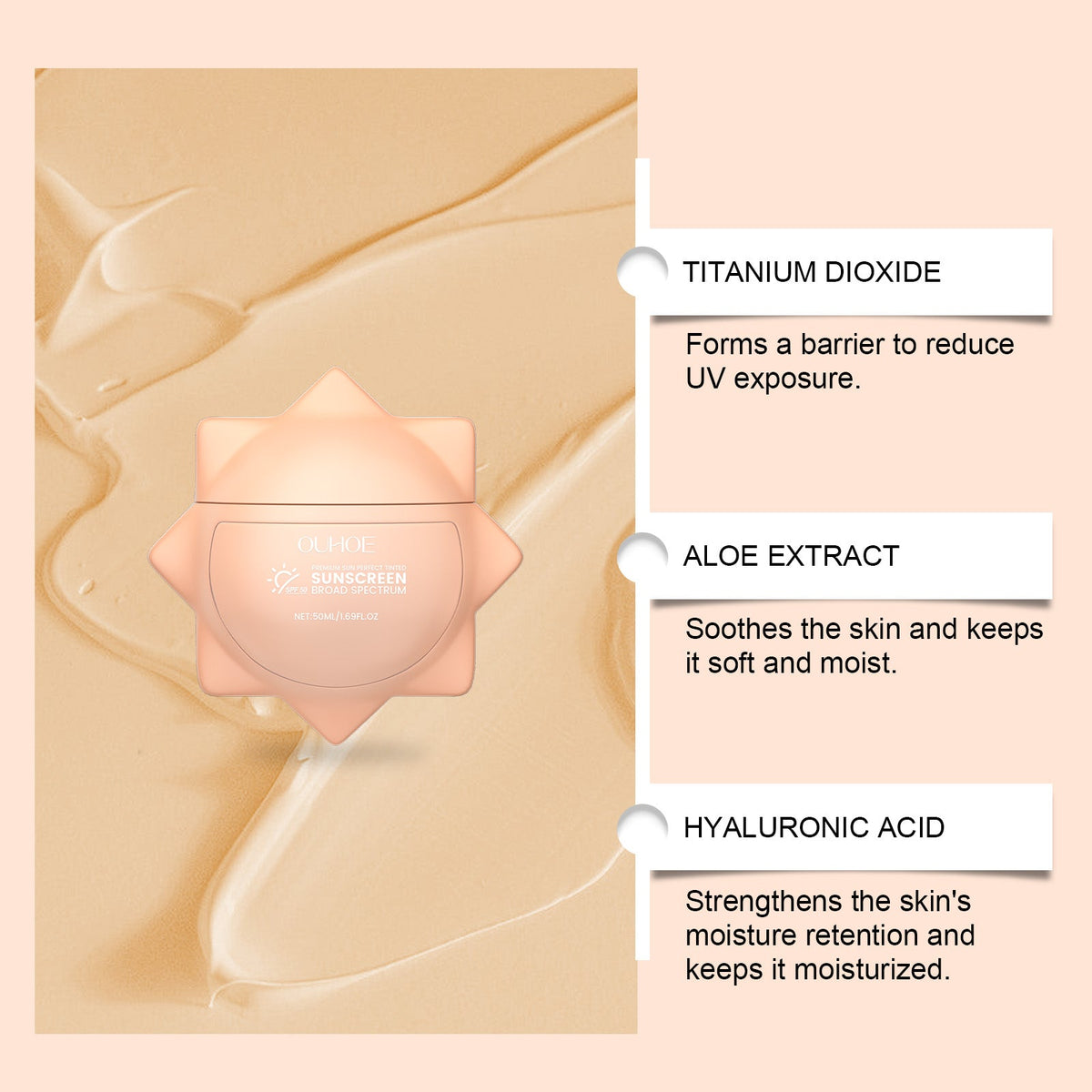 Tinted SPF 50 Sunscreen Cream Lightweight No White Cast