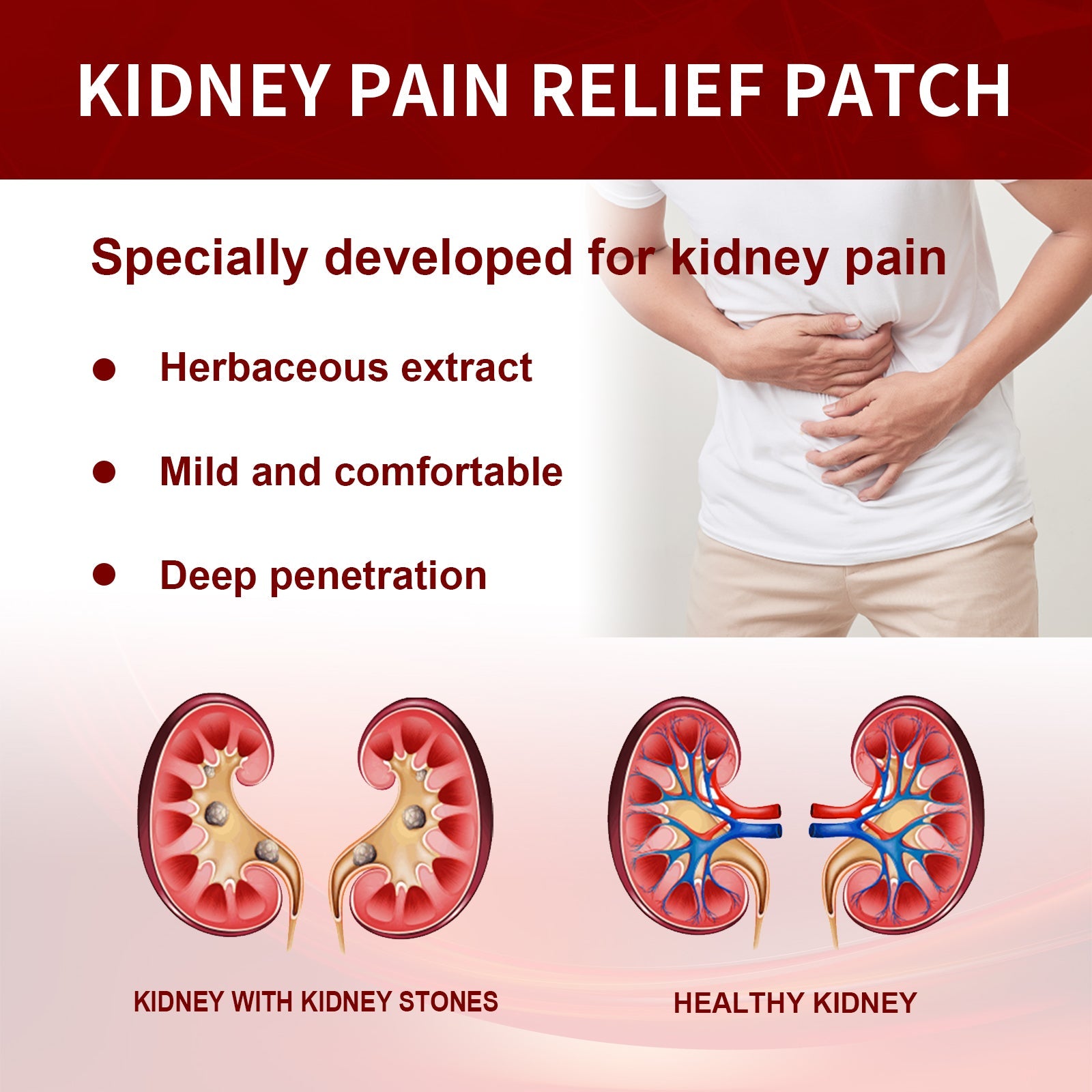 Infographic titled 'Intended For' displaying six key product benefits with icons: plant extract, mild and skin friendly, deep penetration, breathable design, comfortable, and easy to use
