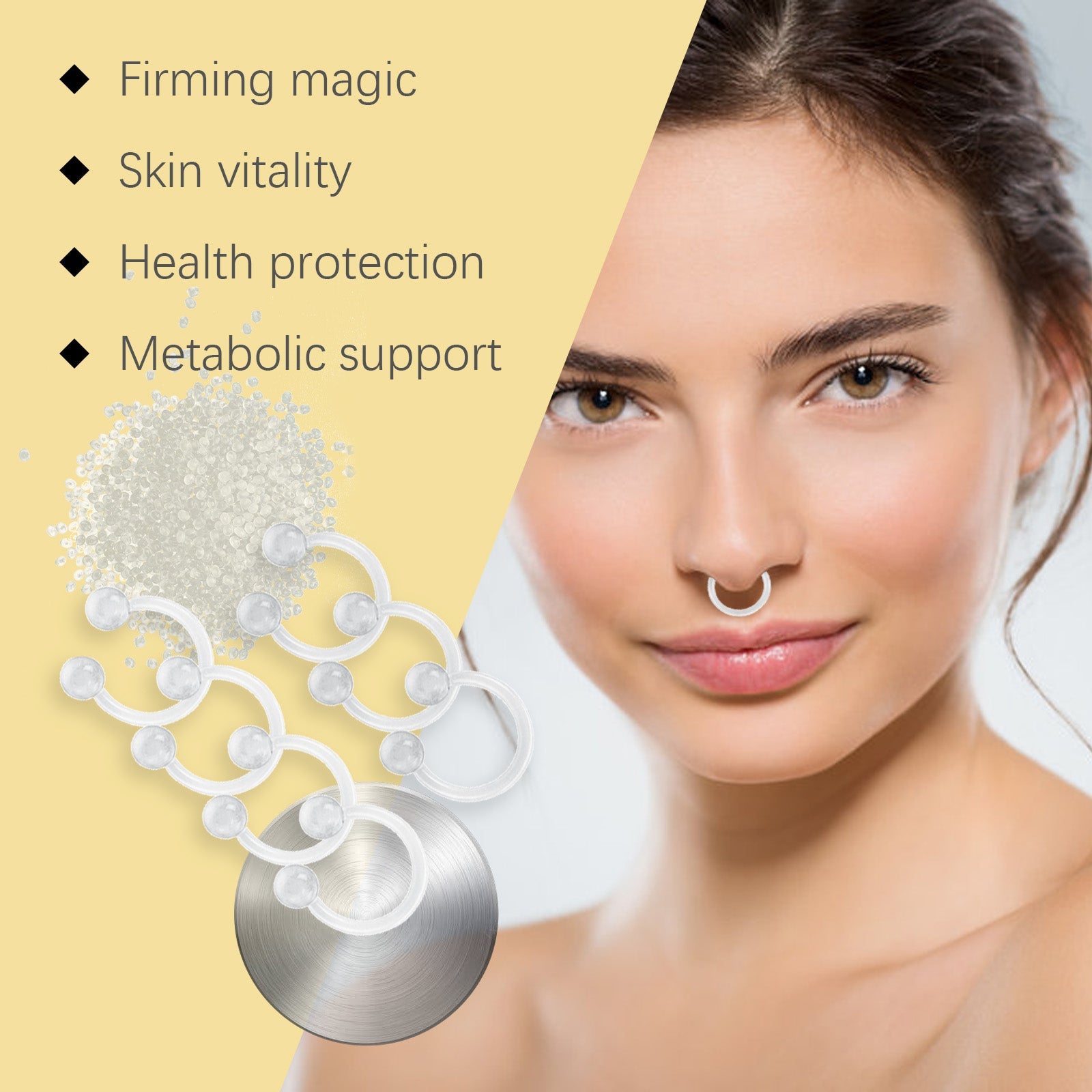 South Moon Bee Venom Nose Ring packaging with honeycomb backdrop, bee imagery, and 7-piece silicone nose ring displayed