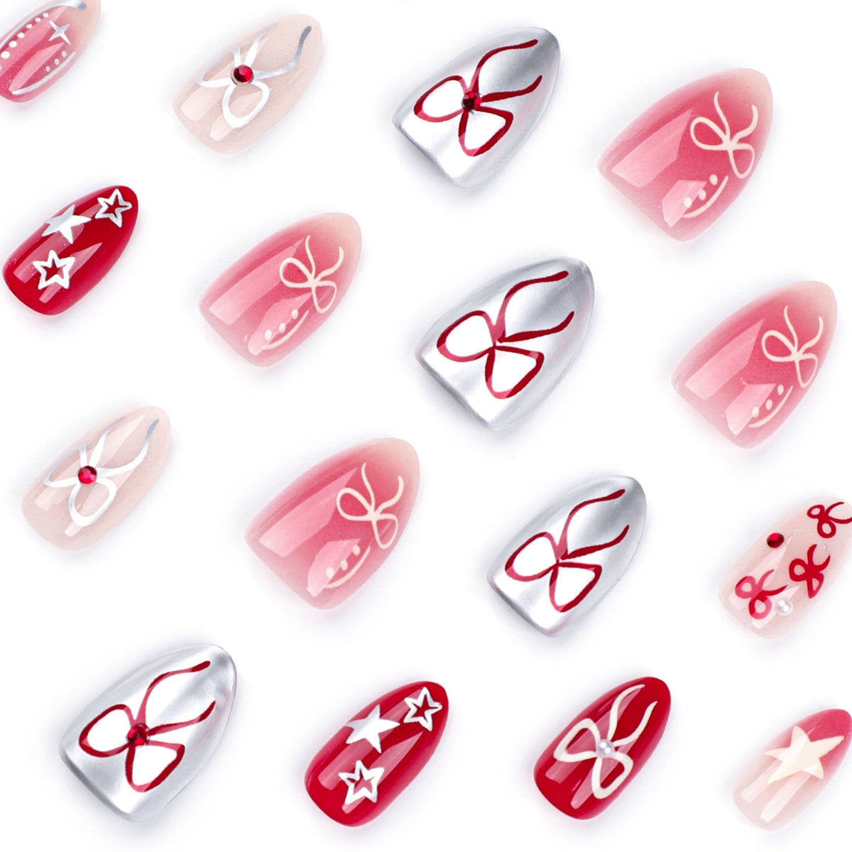 Press-On Nail Set with 3D Cross & Charm Art — Expressive