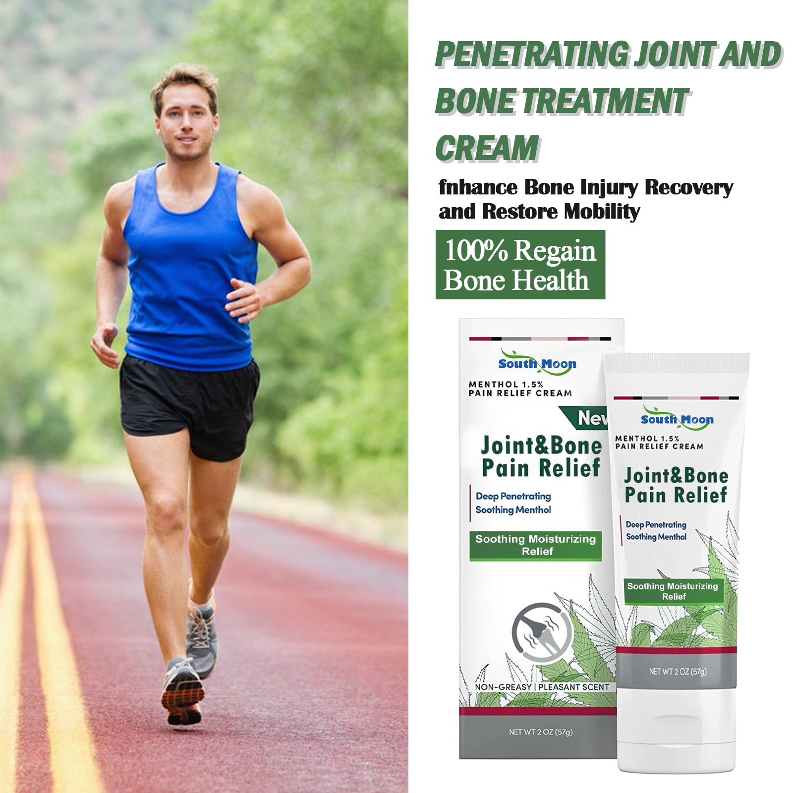 South Moon Joint & Bone Pain Relief cream shown in both box and tube format against white background