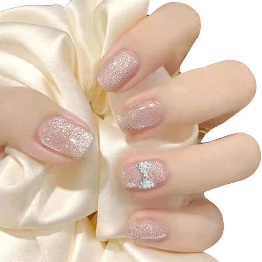 Short Cat Eye Press-On Nails With Sparkling Butterfly Shimmer