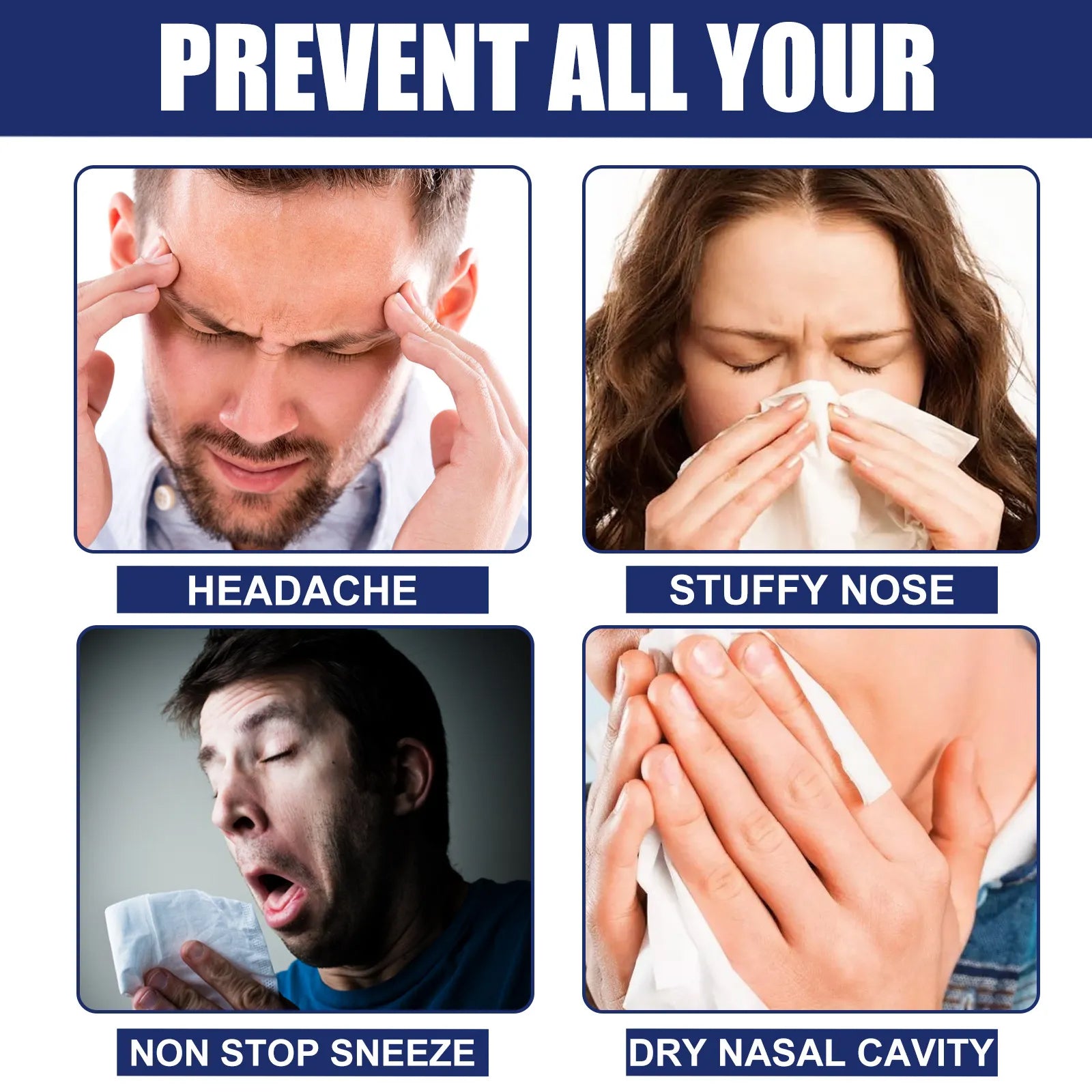 Woman spraying nasal spray with visible nasal inflammation highlighted in red