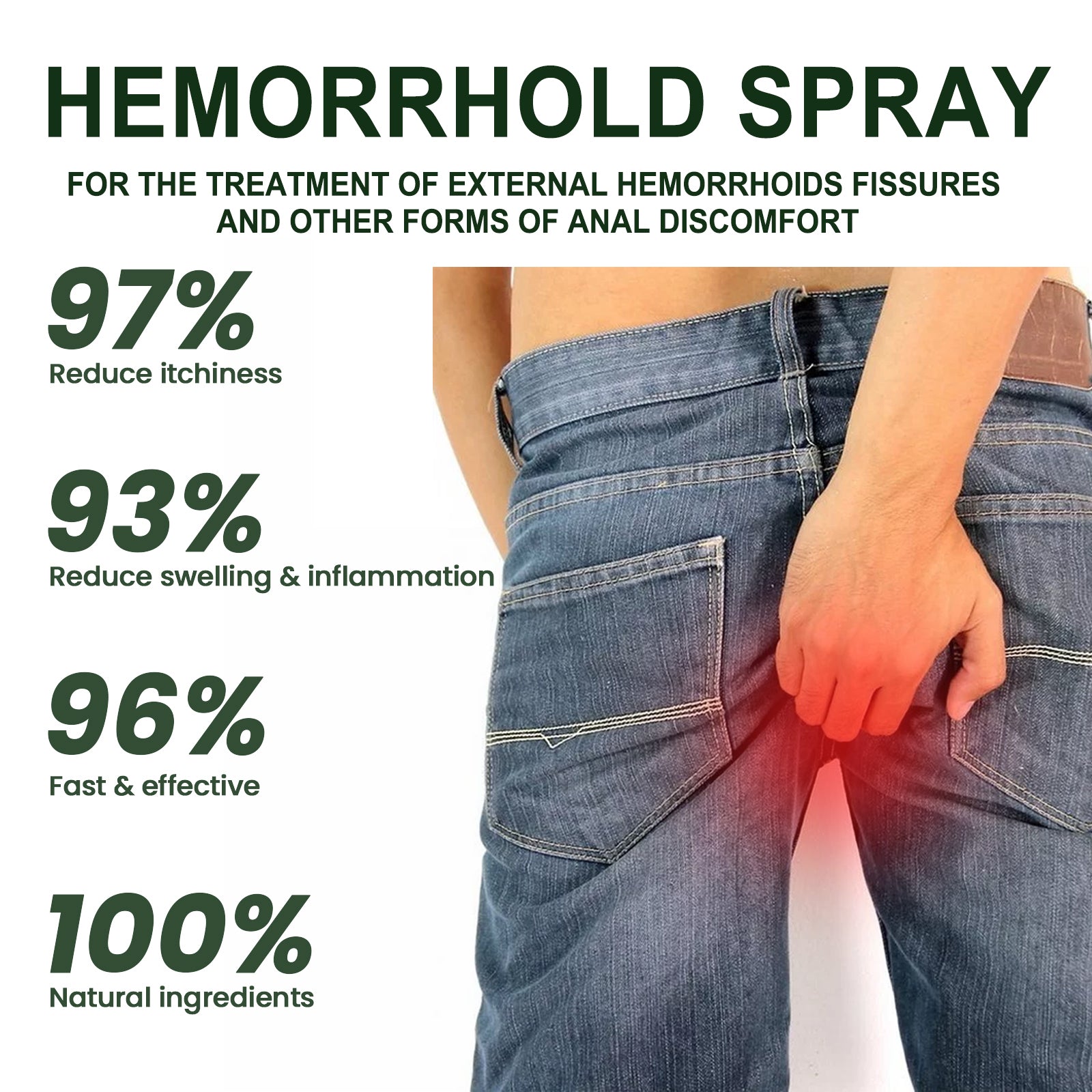 Man in jeans holding lower back/buttocks area with red gradient overlay showing inflammation and pain location