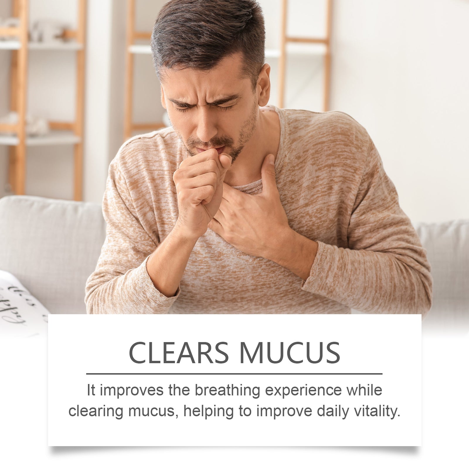 Man coughing/showing respiratory distress before product use