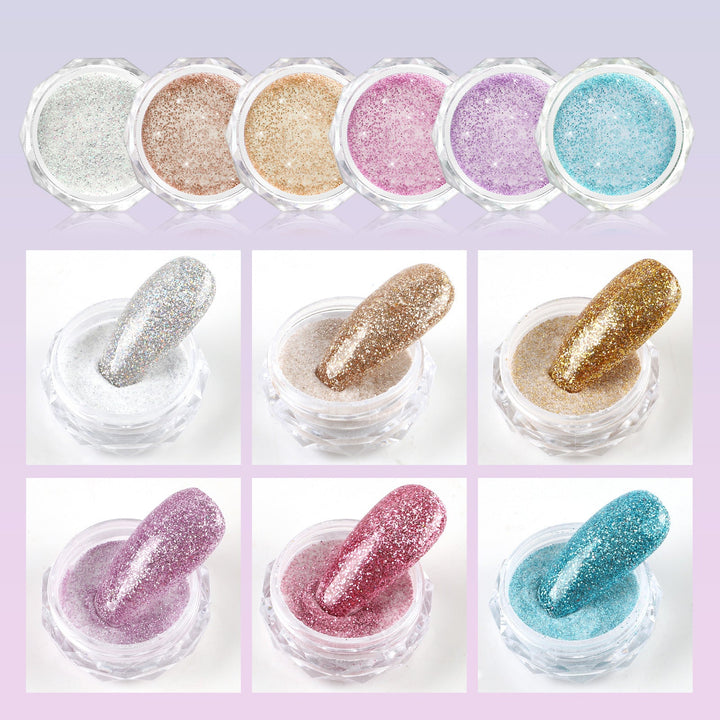 Crystal Powder — 6‑Shade Shimmer Set for Salon‑Quality Nail