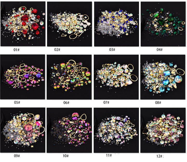 Nail Art Crystal Stones Set — 12 Shades for 3D Glam Designs