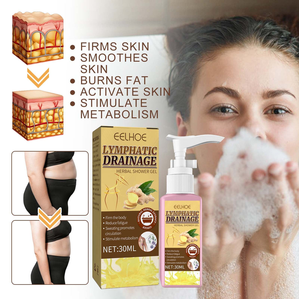 Ginger Lymphatic Drainage Shower Gel for Waist Shaping