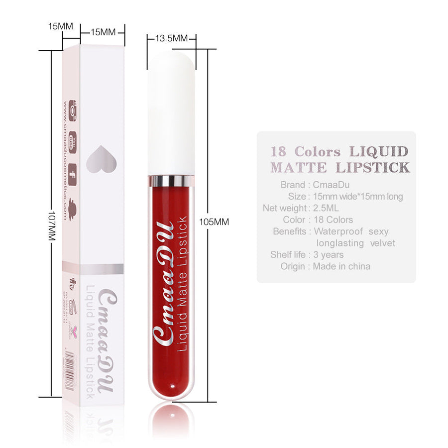 Matte Liquid Lipstick, Waterproof 18-Color Collection