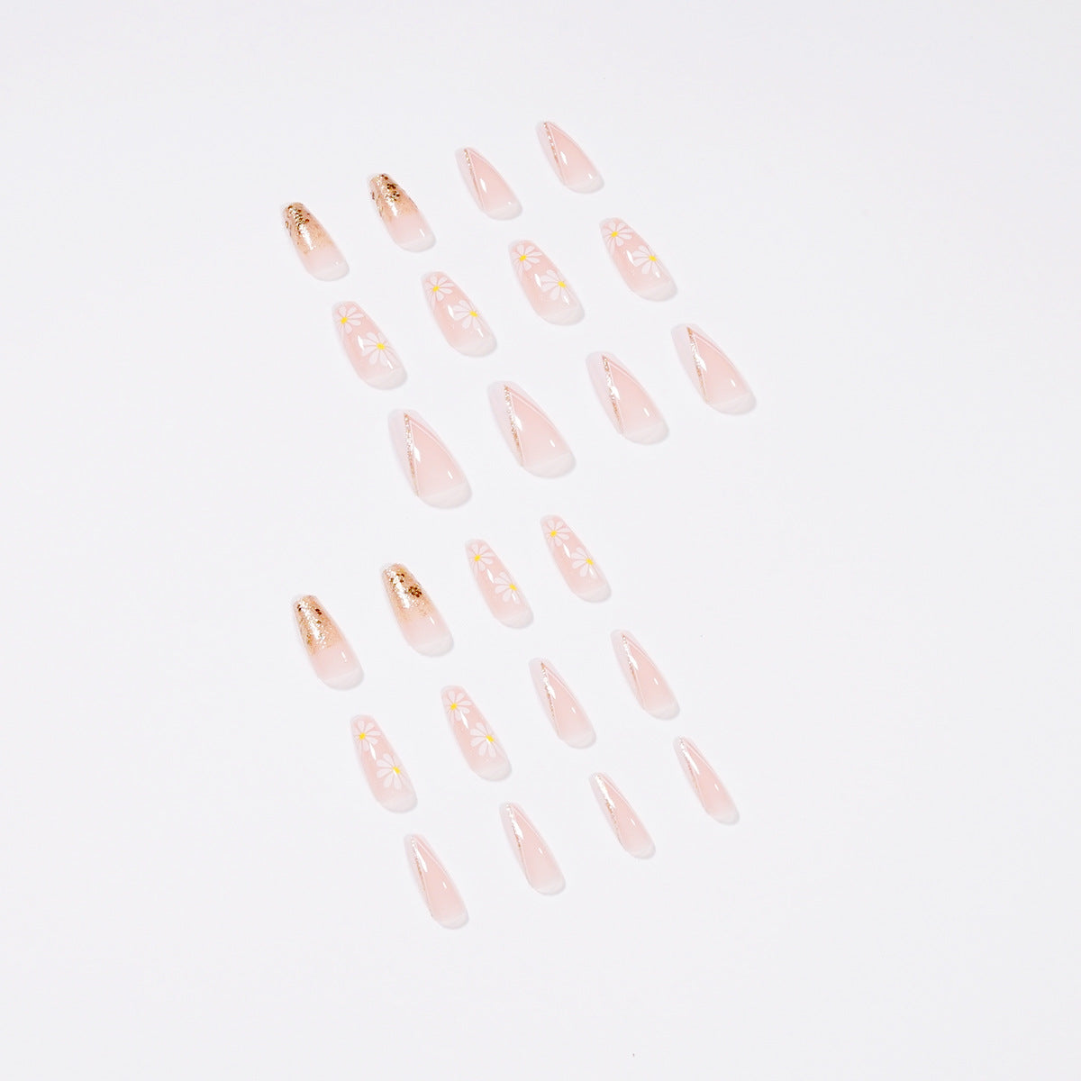 French Tip Press-On Nails with Gold Floral Accents