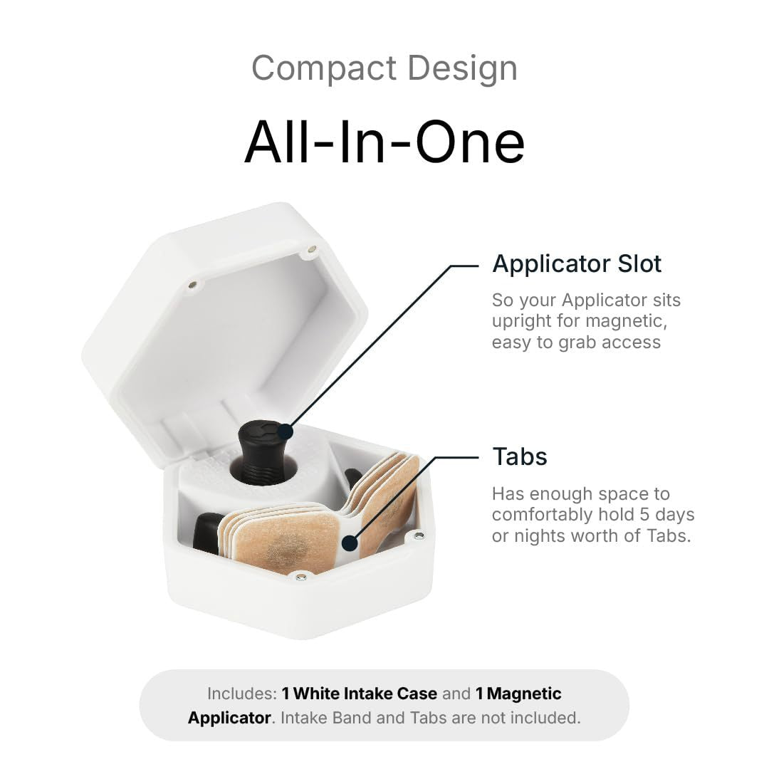 Three-step instructional guide showing sheet of tabs, applicator use with tab backing removal, and application to nose