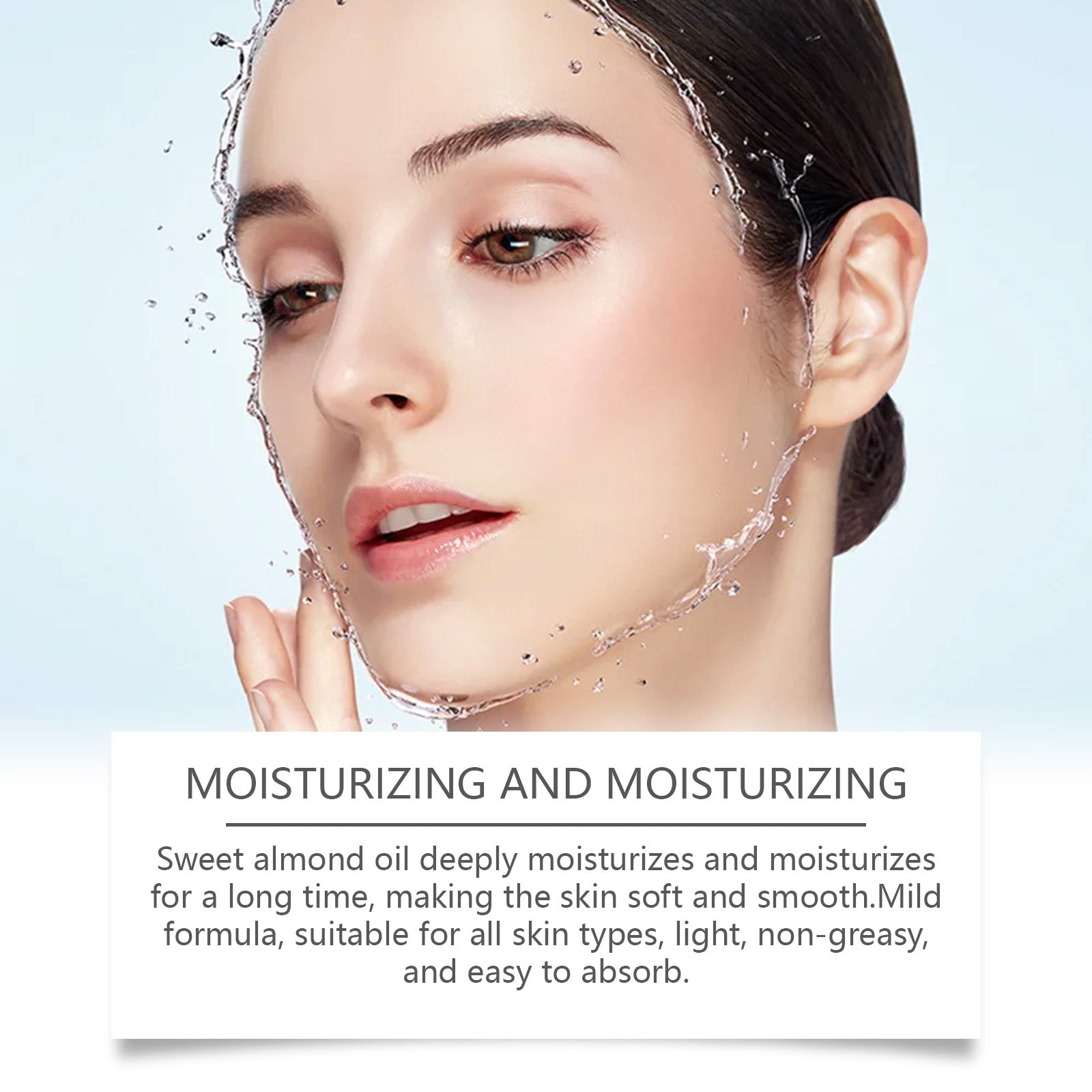 Woman's face and neck with magnified skin detail showing dryness on left, alongside product and pale green background