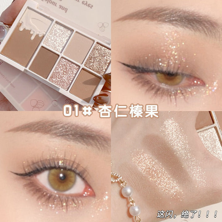 7-Color Eyeshadow Palette for Rosy Glitter Eye Looks