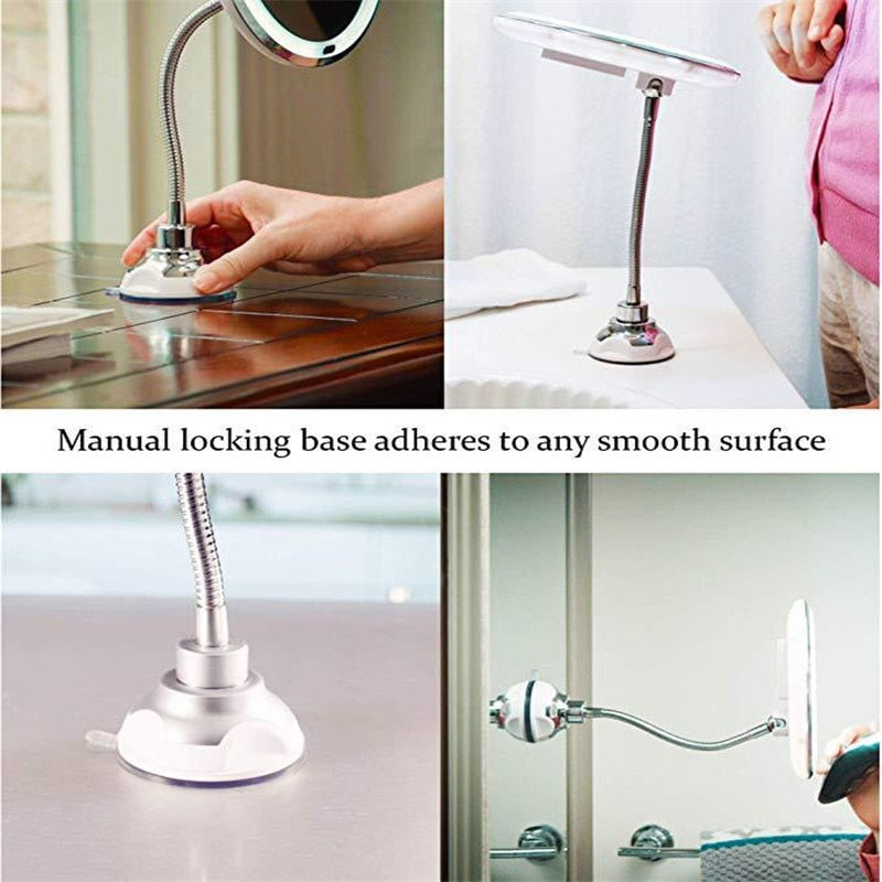 LED Magnifying Mirror — 10x Clarity & 360° Gooseneck