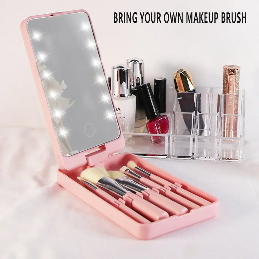 Portable LED Makeup Mirror Box with Rotating Storage