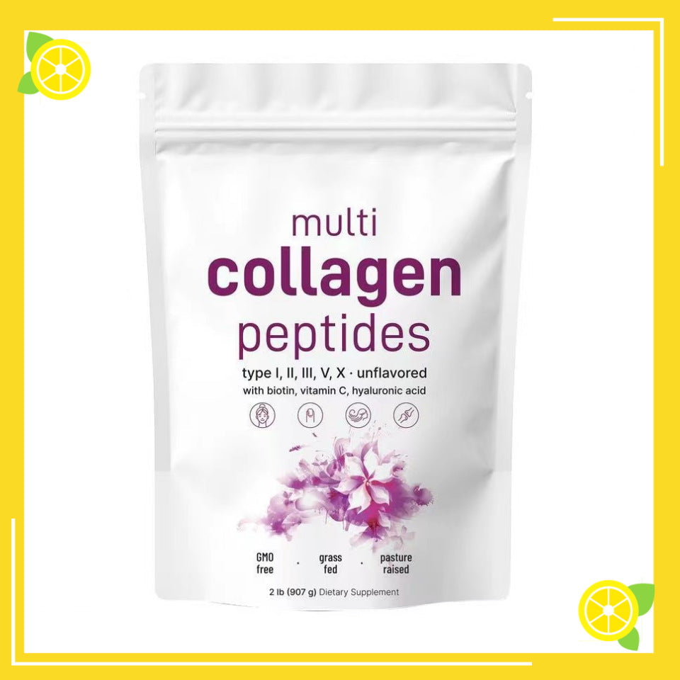 Back panel showing detailed supplement facts, suggested use instructions, 'Why Micro Ingredients collagen peptides' benefits section with icons, and detailed formulation breakdown