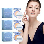 JAYSUING Matte Perfection Pressed Powder in Classic Ivory shade with periwinkle compact and sponge applicator