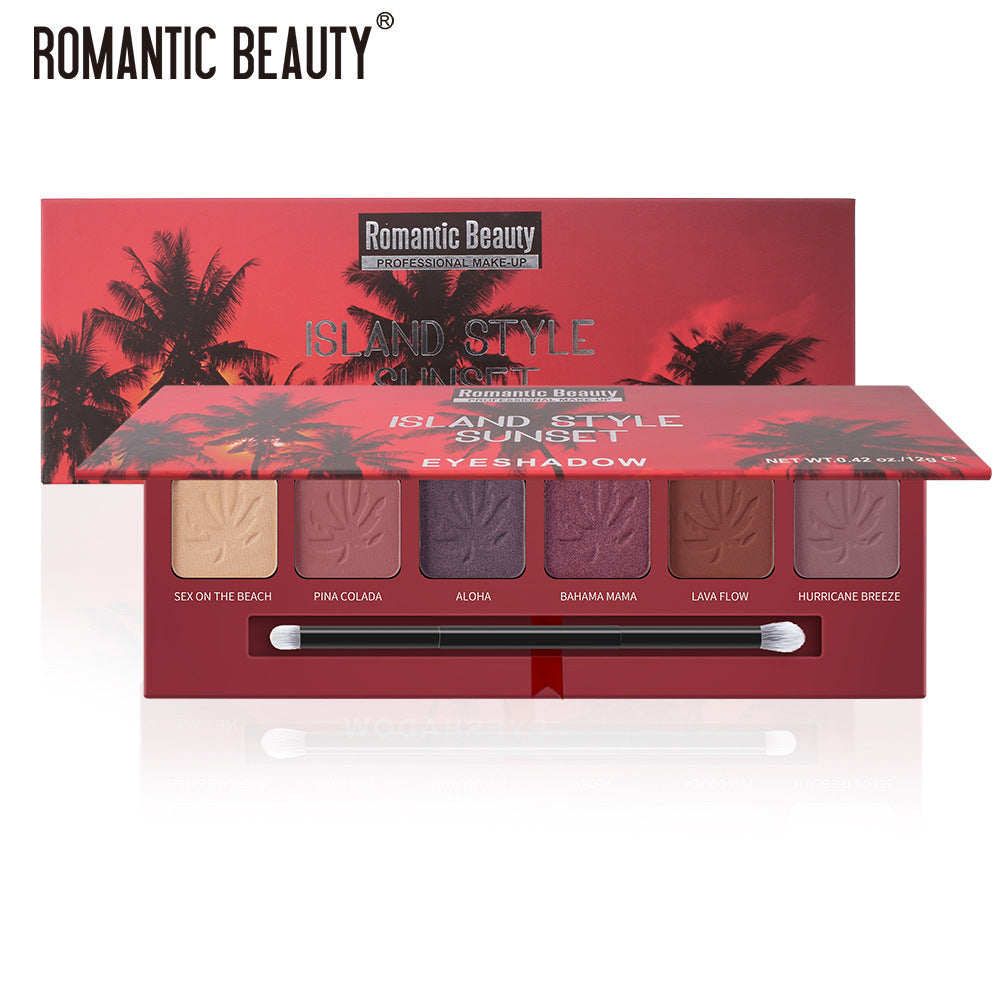 Sunset Eyeshadow Palette, 6 Colors With Dual-Ended Brush