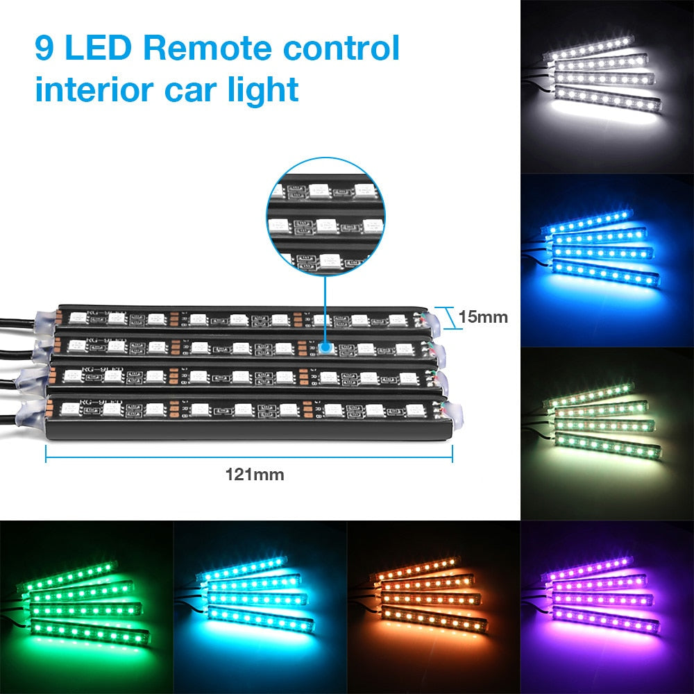 4pcs Car RGB LED Strip Light LED Strip Lights Colors Car Sty