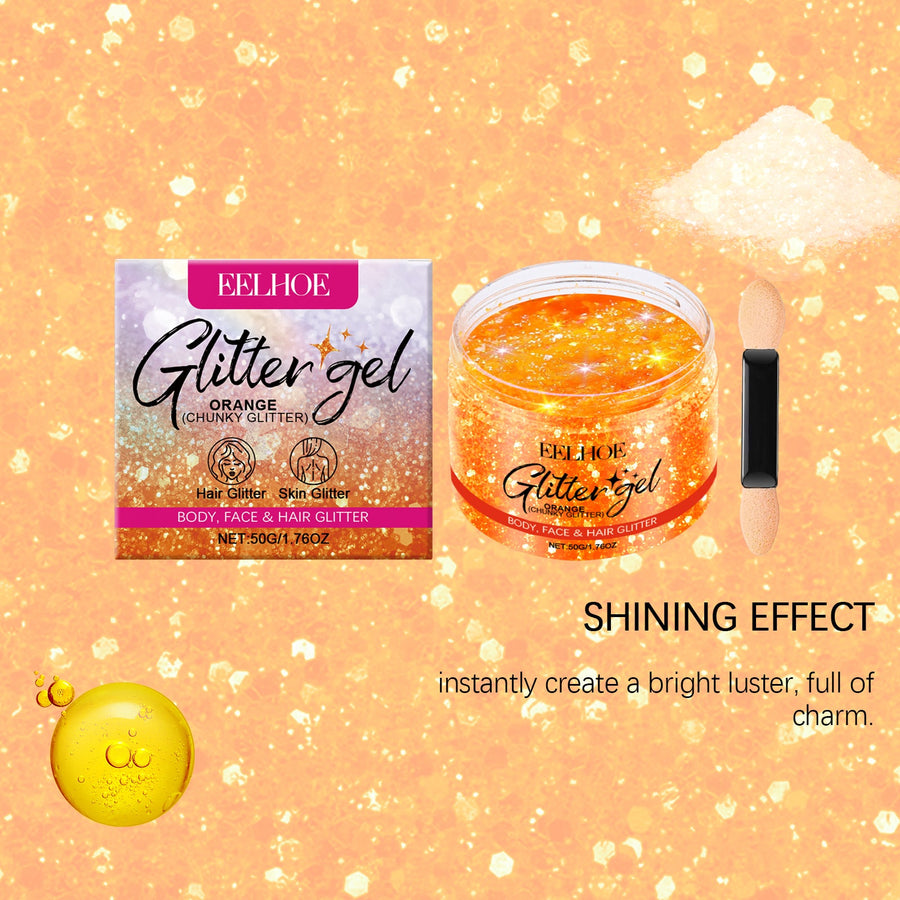 Orange Glitter Gel for Face, Body & Hair Party Shine