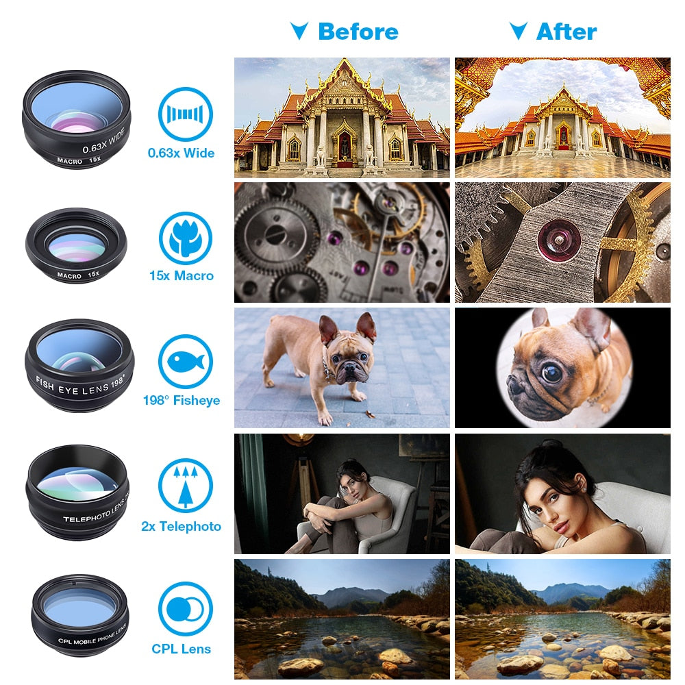 Phone Lens Kit 10‑in‑1 Fisheye Wide Macro Telephoto