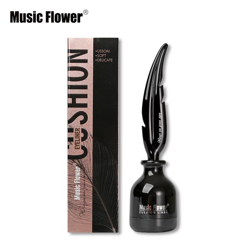 Top-down view of black cushion eyeliner in glass jar showing shimmer black formula labeled NO.1