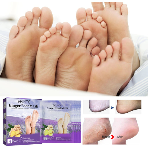 Ginger Foot Mask Booties for Cracked Dry Heels, 4 Pairs