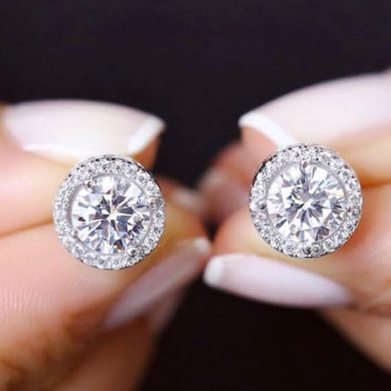 Sterling Silver CZ Stud Earrings — Brilliant Diamond-Like