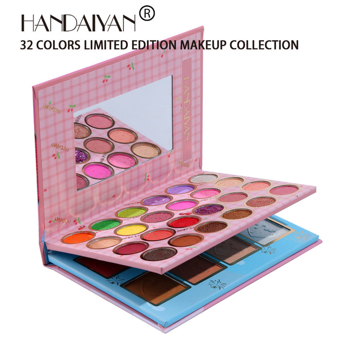 32-Color Makeup Palette with Eye, Blush, Highlight & Mirror