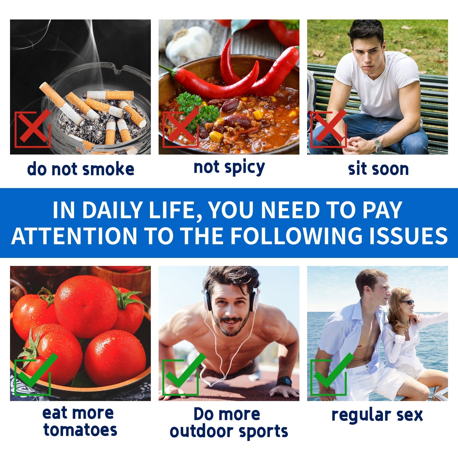 Four-panel grid showing benefits after using product: elderly man reducing urination frequency, child urinating successfully, man sleeping peacefully, man supporting prostate area