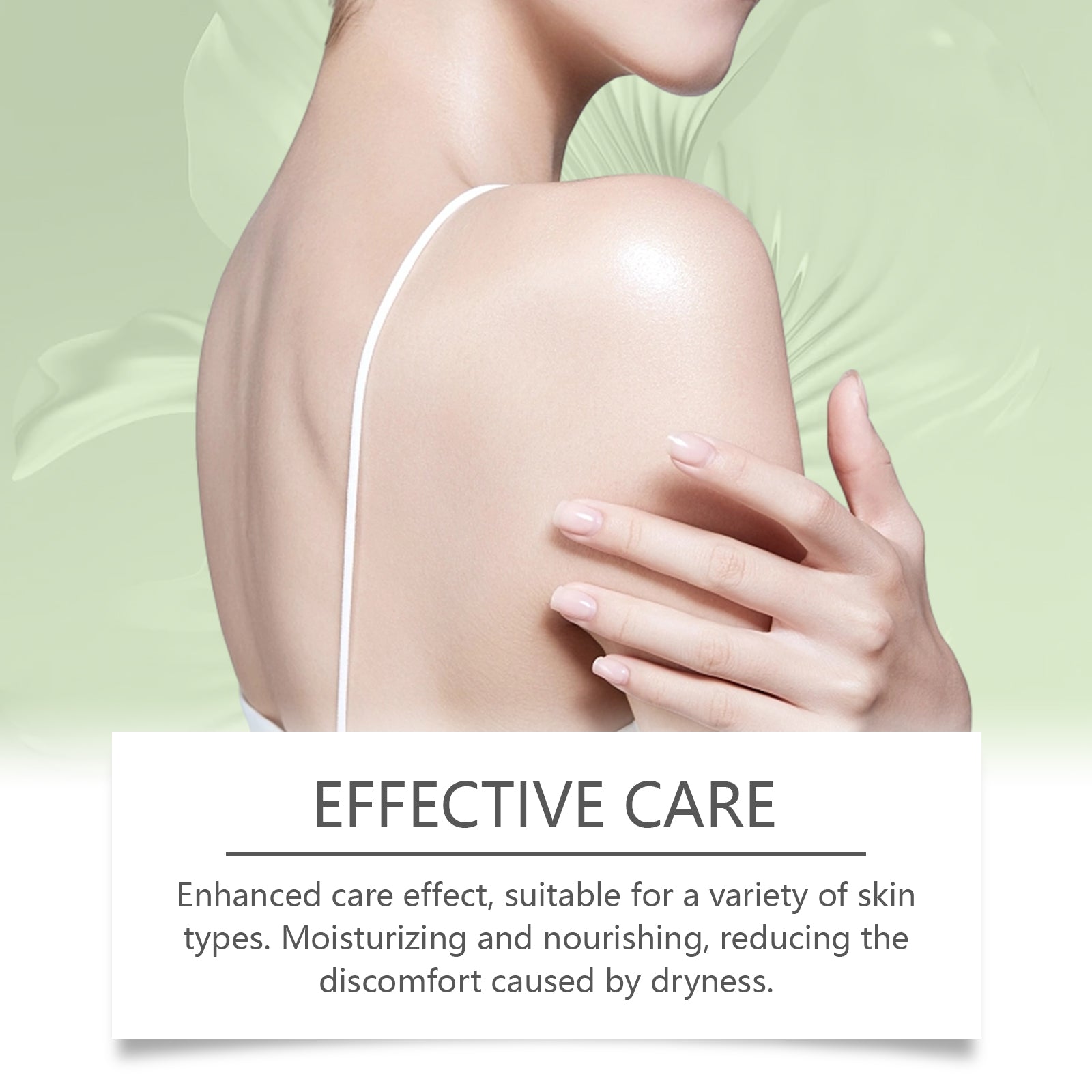 Gloved hands examining small moles on back of neck with text highlighting gentle removal and convenient use