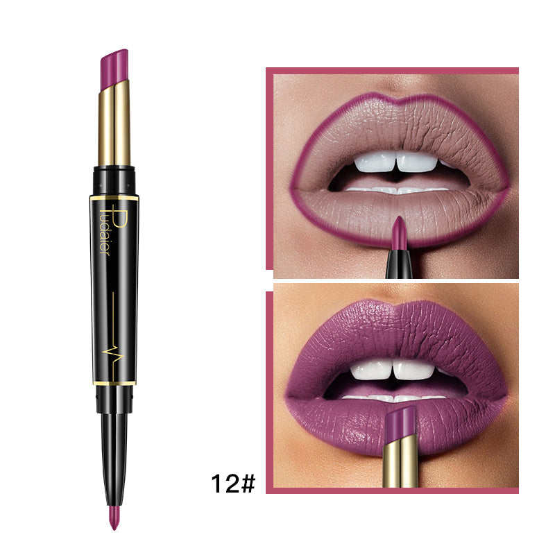 Eight lip swatches in a grid showing Pudaier shade variation from light mauve to dark burgundy on different skin undertones