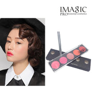 IMAGIC Professional Cosmetics 5 Camouflage Palette flat lay with black case and chrome brush applicator