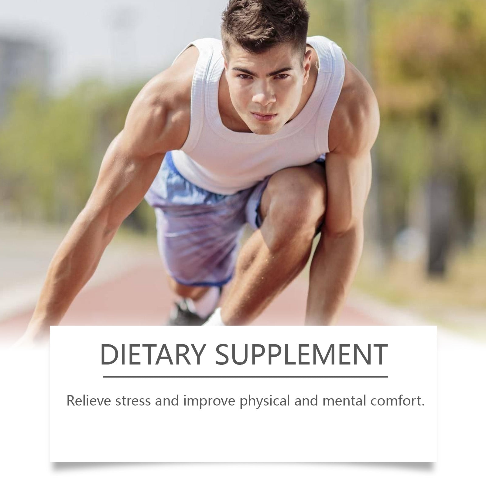Men doing sports training with benefit cards overlaid: 'Soothe Body and Mind' and 'Regulate Sleep'