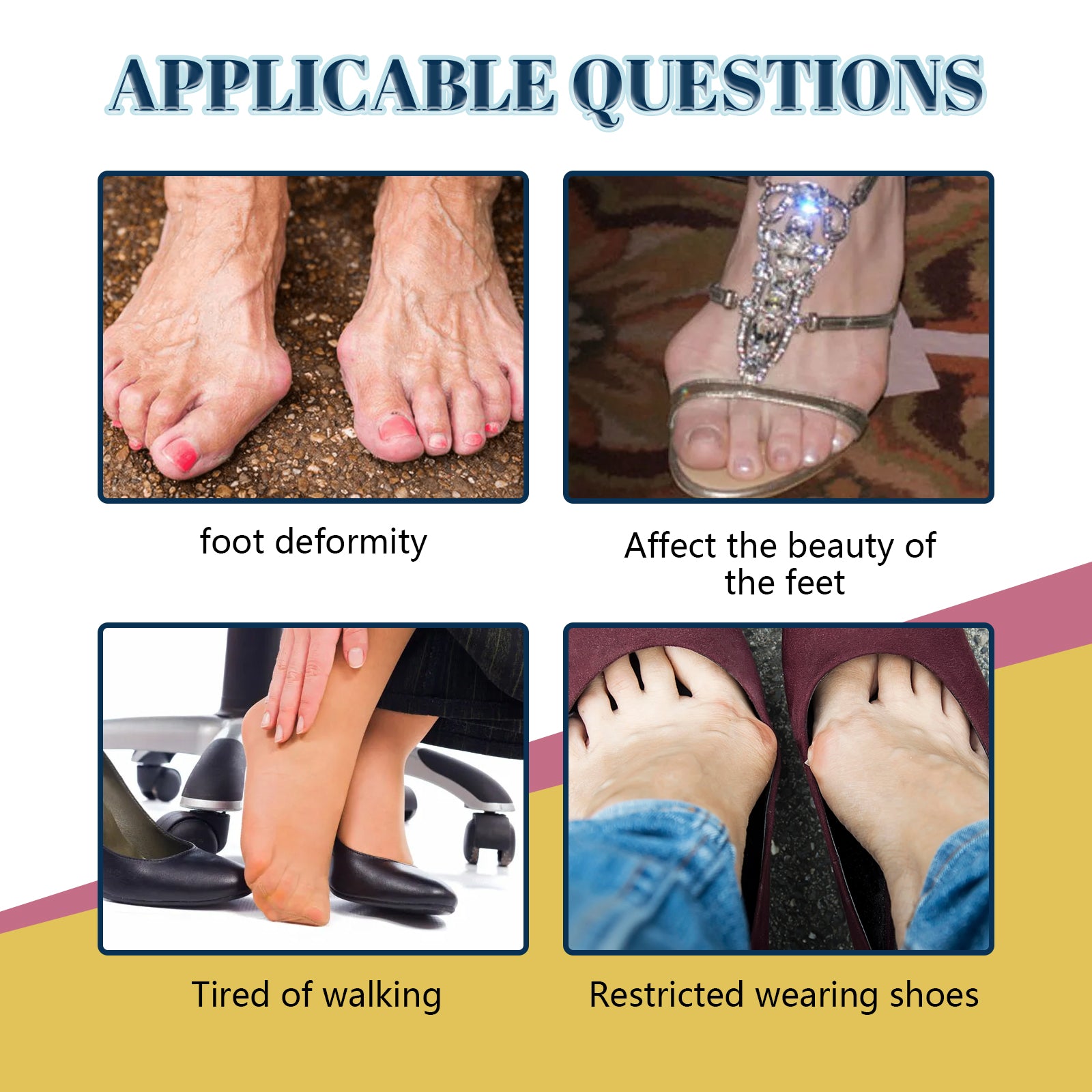 Lifestyle image of person applying patch to foot with visible bunion inflammation highlighted in red