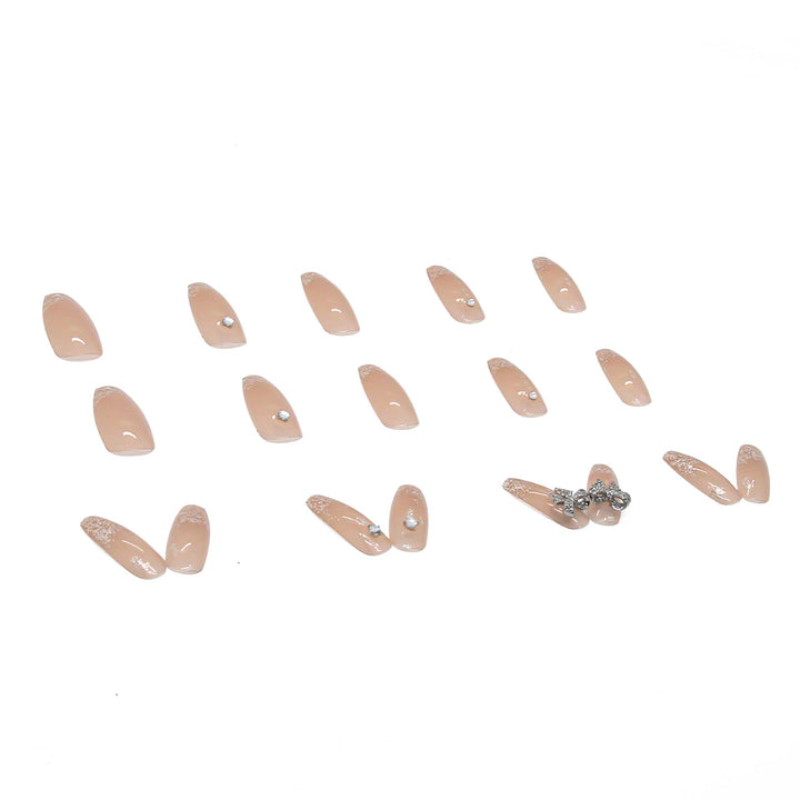 Long Press-On Nails with Butterfly Glitter Nail Art