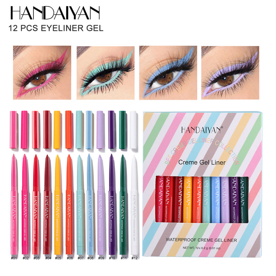 12 Color Gel Eyeliner Pens – Waterproof Quick-Dry
