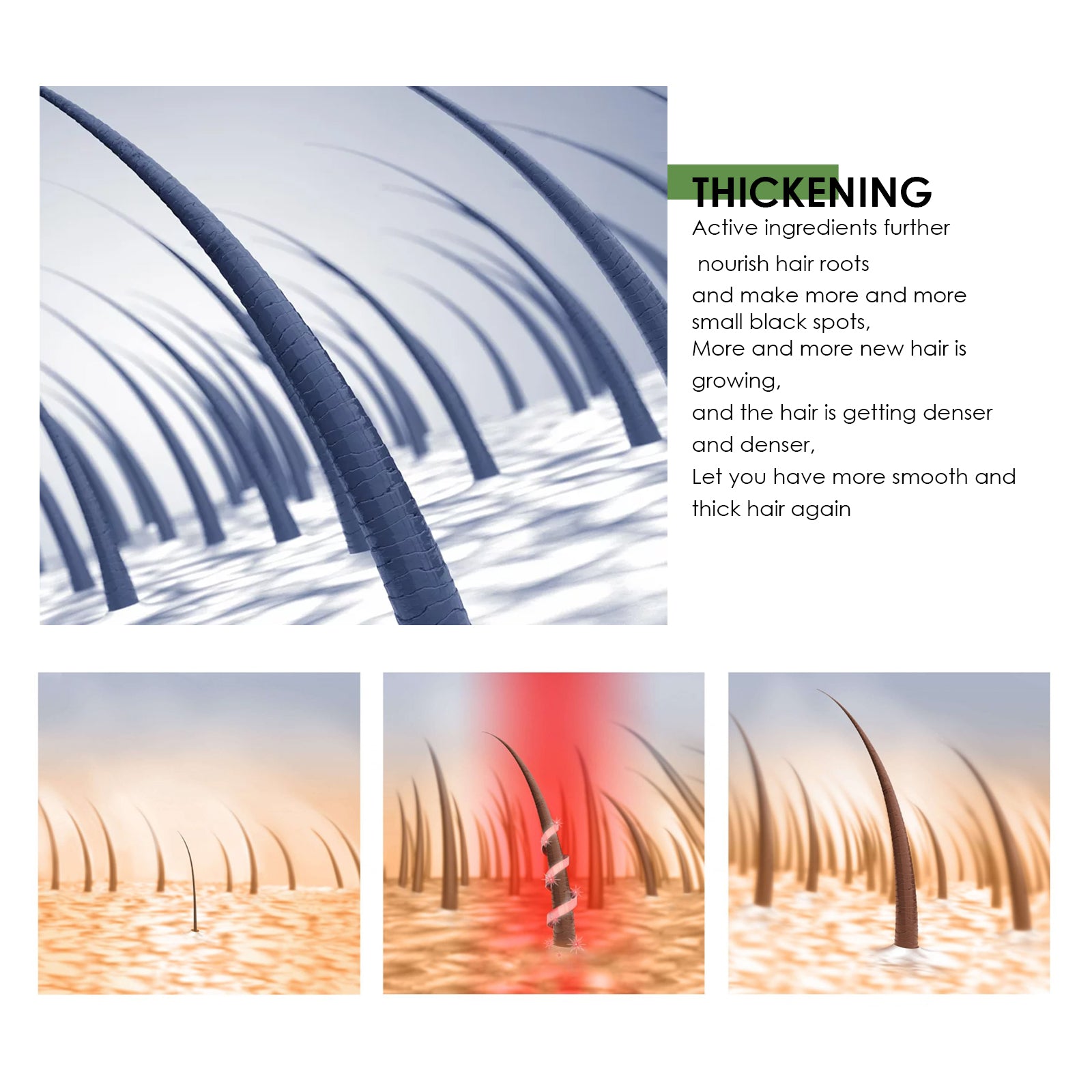 Four panel grid showing hair loss, alopecia areata, big seam, and hair thinning problems